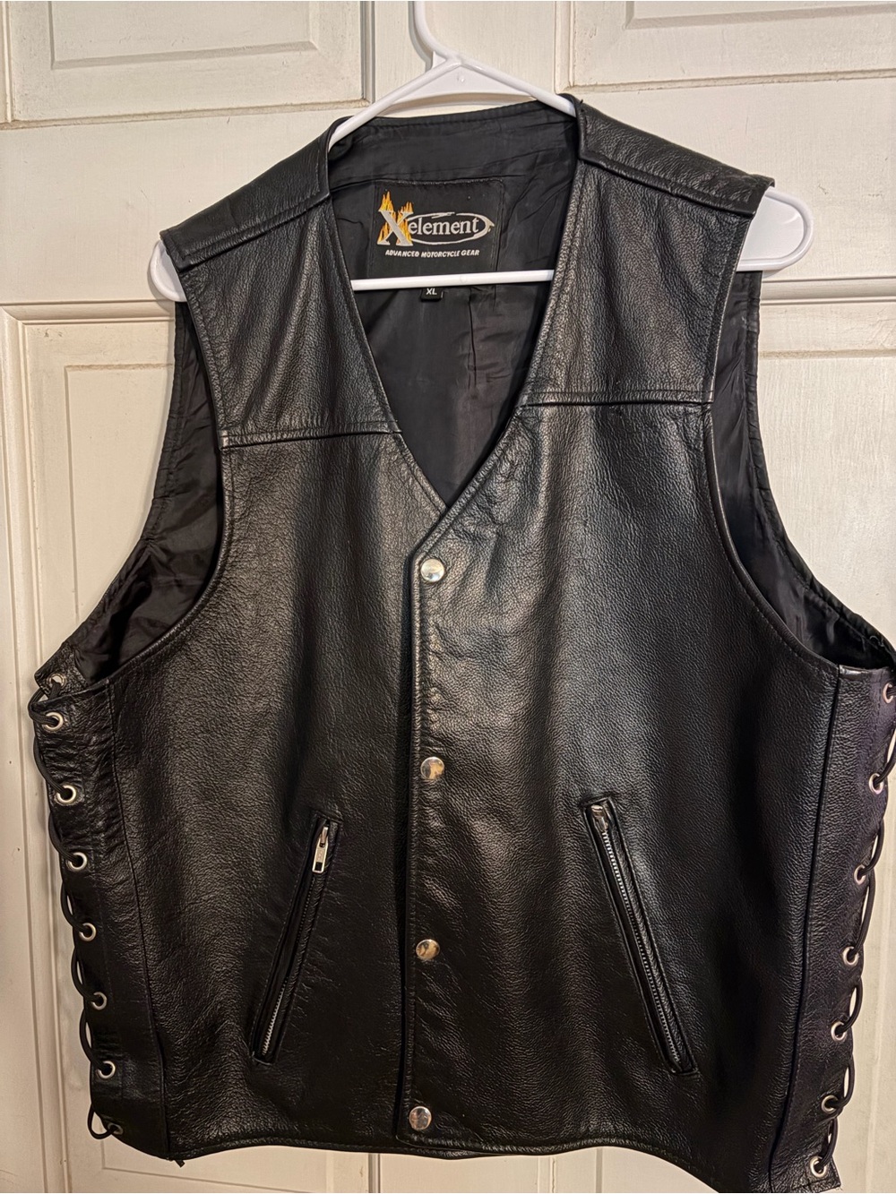 Element Black Leather Motorcycle Vest with Side Lace-Up